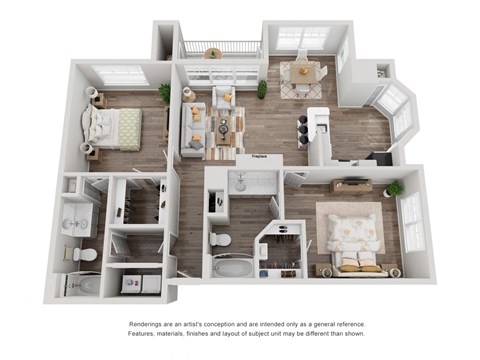 Floor plan for 2 beds, 2 baths, 1124 sqft